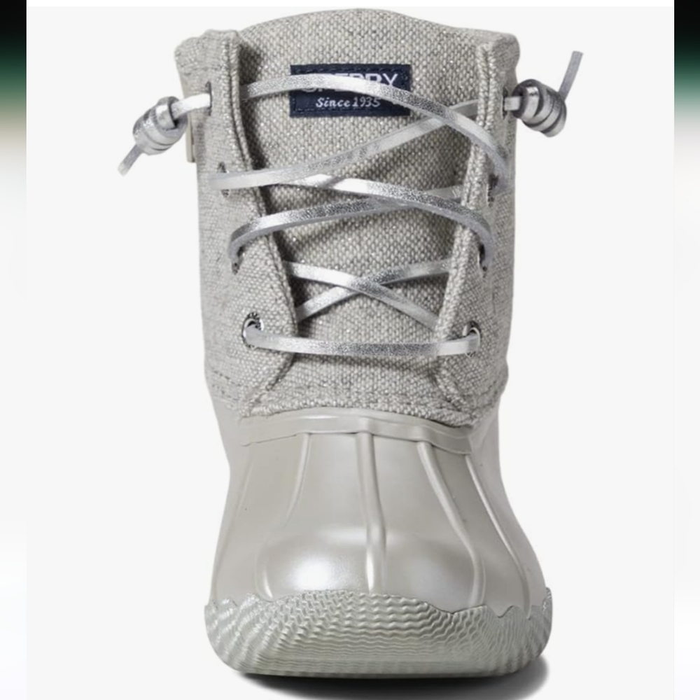 🆕 Sperry Topsider Core Saltwater Rain Duck Boots Grey Silver Iridescent Kids - Picture 2 of 16